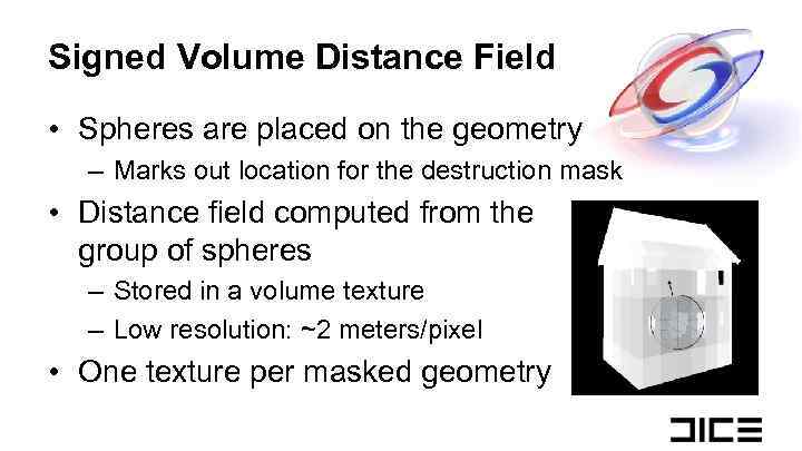 Signed Volume Distance Field • Spheres are placed on the geometry – Marks out