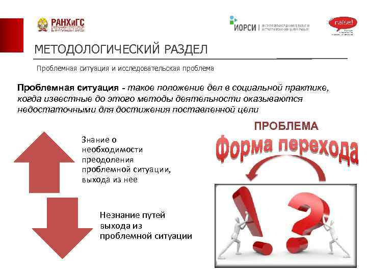 МЕТОДОЛОГИЧЕСКИЙ РАЗДЕЛ Проблемная ситуация и исследовательская проблема Проблемная ситуация - такое положение дел в