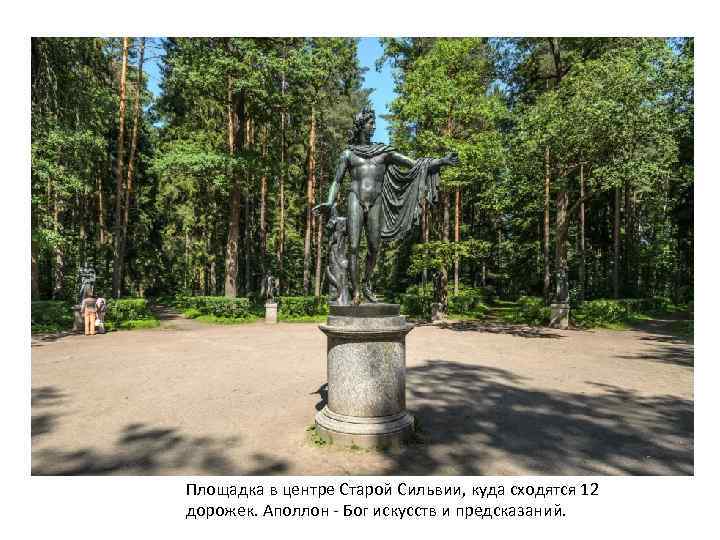Площадка в центре Старой Сильвии, куда сходятся 12 дорожек. Аполлон - Бог искусств и
