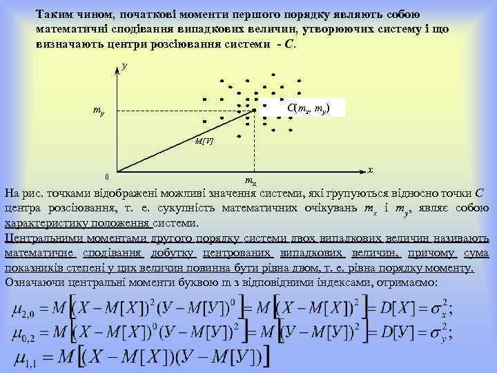 Таким чином, початкові моменти першого порядку являють собою математичні сподівання випадкових величин, утворюючих систему