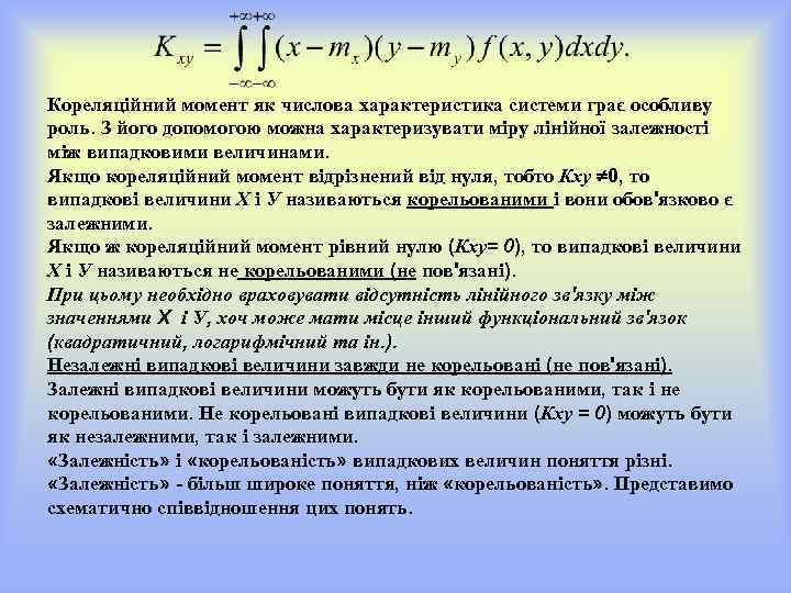 Кореляційний момент як числова характеристика системи грає особливу роль. З його допомогою можна характеризувати