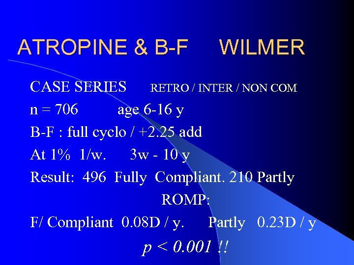 ATROPINE & B-F WILMER CASE SERIES RETRO / INTER / NON COM n =