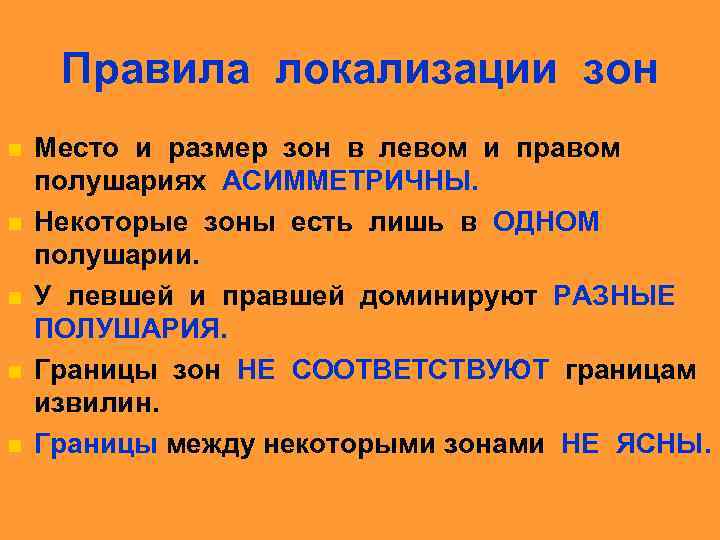 Правила локализации зон n n n Место и размер зон в левом и правом