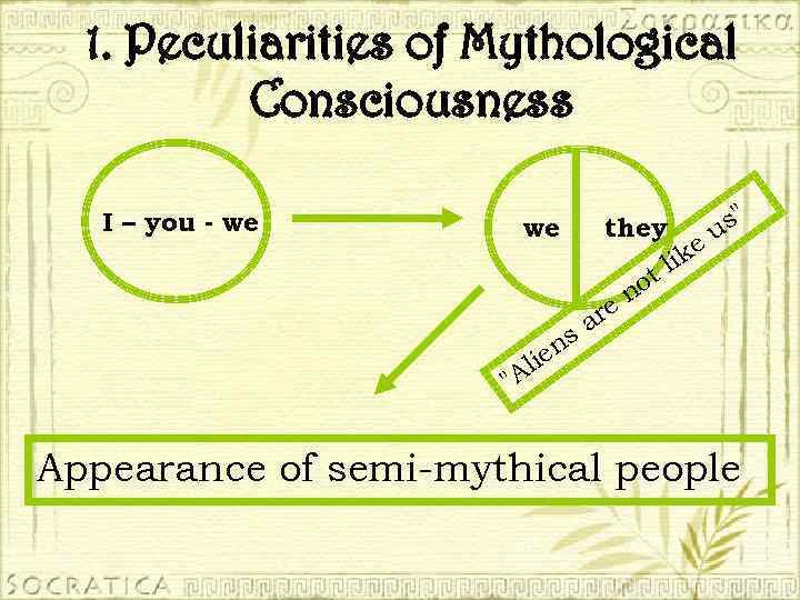 1. Peculiarities of Mythological Consciousness I – you - we we they lik t