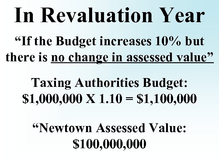 In Revaluation Year “If the Budget increases 10% but there is no change in