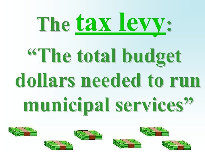 The tax levy: “The total budget dollars needed to run municipal services” 