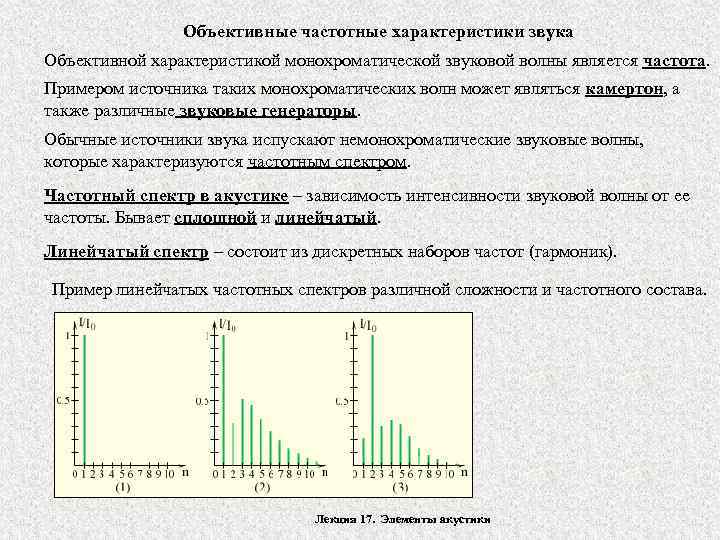 Объективные частотные характеристики звука Объективной характеристикой монохроматической звуковой волны является частота. Примером источника таких