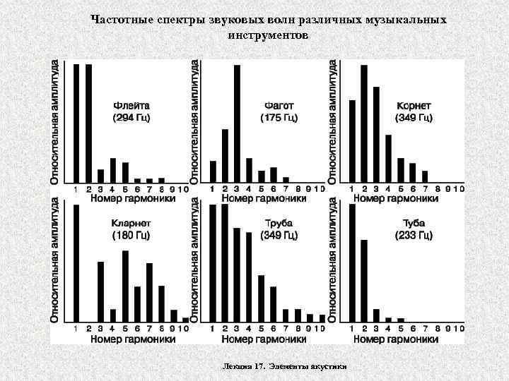 Частотные спектры звуковых волн различных музыкальных инструментов Лекция 17. Элементы акустики 