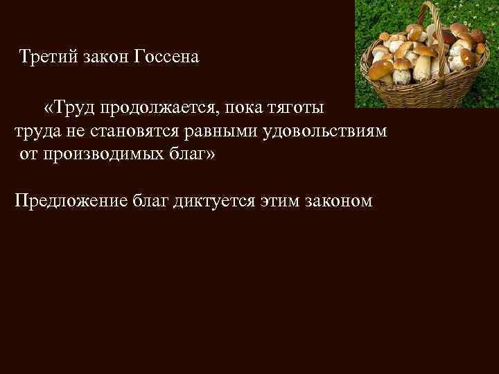 Третий закон Госсена «Труд продолжается, пока тяготы труда не становятся равными удовольствиям от производимых