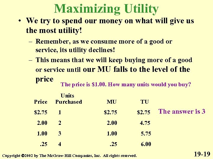 Maximizing Utility • We try to spend our money on what will give us