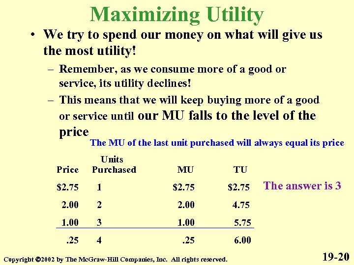 Maximizing Utility • We try to spend our money on what will give us