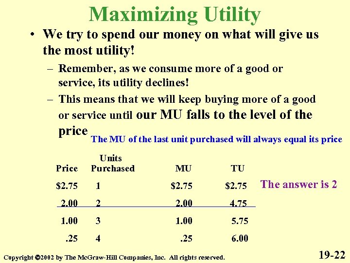 Maximizing Utility • We try to spend our money on what will give us