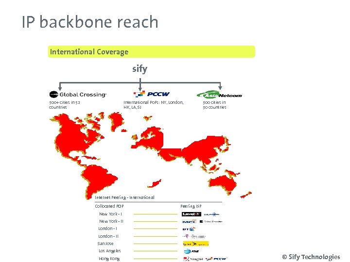 IP backbone reach International Coverage sify 300+ cities in 52 countries International Po. Ps: