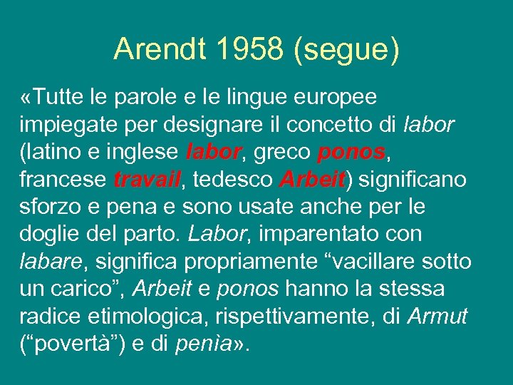 Arendt 1958 (segue) «Tutte le parole e le lingue europee impiegate per designare il