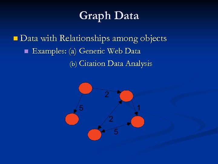 Graph Data n Data with Relationships among objects n Examples: (a) Generic Web Data