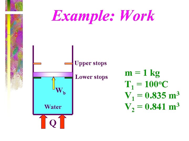 Example: Work Upper stops Lower stops Wb Water Q m = 1 kg T