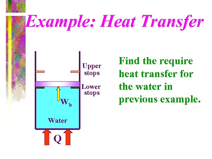 Example: Heat Transfer Upper stops Lower stops Wb Water Q Find the require heat