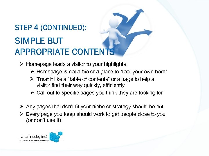 Ø Homepage leads a visitor to your highlights Ø Homepage is not a bio