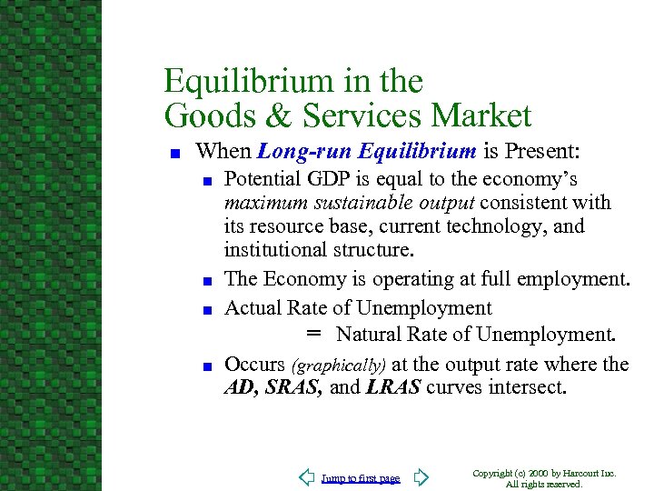 Equilibrium in the Goods & Services Market n When Long-run Equilibrium is Present: n
