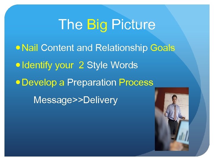 The Big Picture Nail Content and Relationship Goals Identify your 2 Style Words Develop