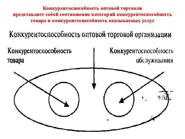 Конкурентоспособность оптовой торговли представляет собой соотношение категорий конкурентоспособность товара и конкурентоспособность оказываемых услуг 