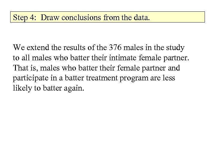 Step 4: Draw conclusions from the data. We extend the results of the 376