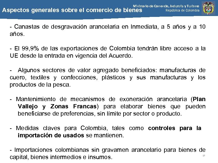 Ministerio de Comercio, Industria y Turismo República de Colombia Aspectos generales sobre el comercio