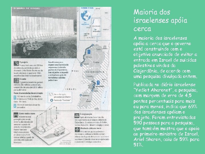 Maioria dos israelenses apóia cerca A maioria dos israelenses apóia a cerca que o