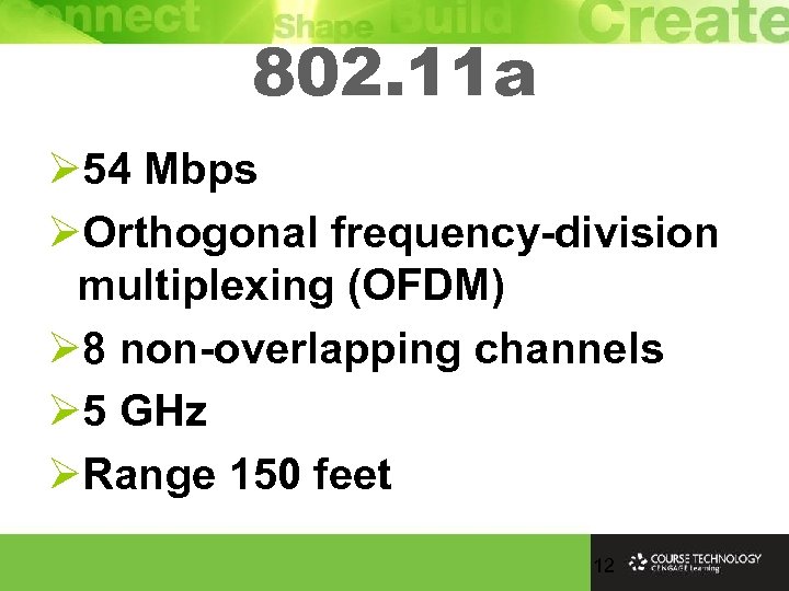 802. 11 a Ø 54 Mbps ØOrthogonal frequency-division multiplexing (OFDM) Ø 8 non-overlapping channels