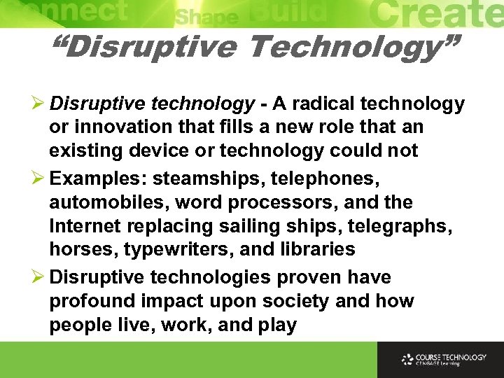 “Disruptive Technology” Ø Disruptive technology - A radical technology or innovation that fills a