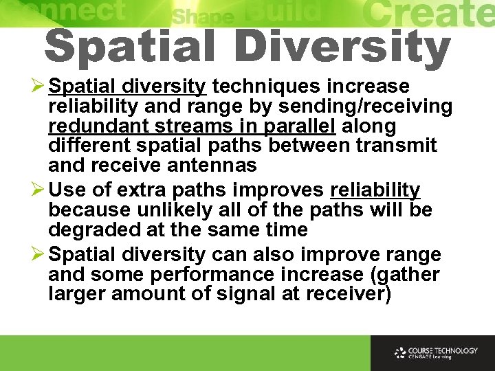 Spatial Diversity Ø Spatial diversity techniques increase reliability and range by sending/receiving redundant streams