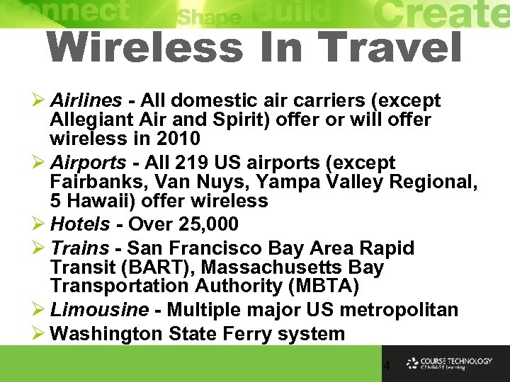 Wireless In Travel Ø Airlines - All domestic air carriers (except Allegiant Air and