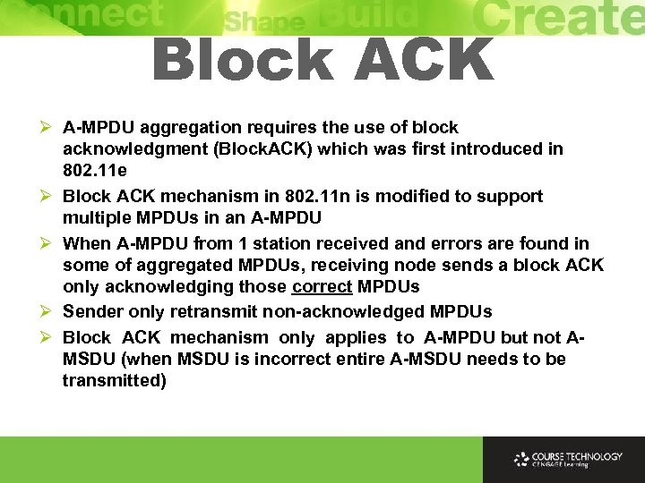 Block ACK Ø A-MPDU aggregation requires the use of block acknowledgment (Block. ACK) which