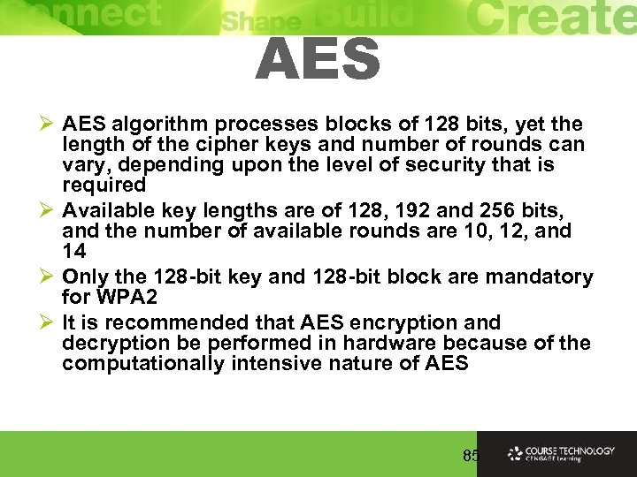 AES Ø AES algorithm processes blocks of 128 bits, yet the length of the