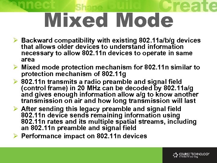 Mixed Mode Ø Backward compatibility with existing 802. 11 a/b/g devices that allows older