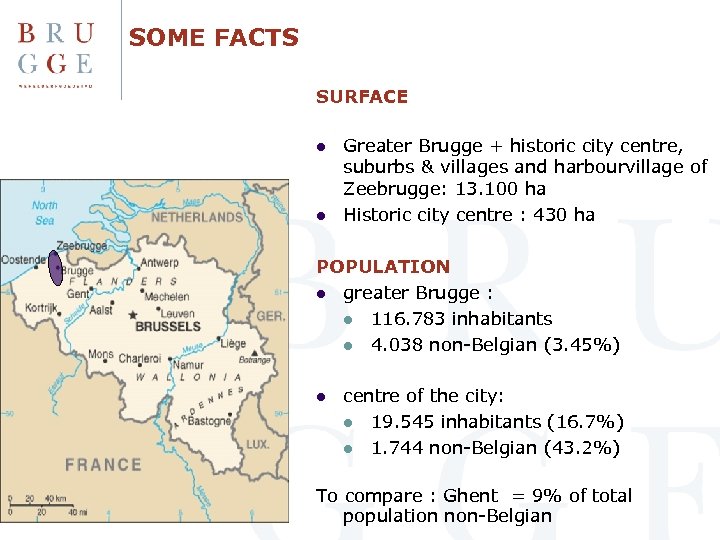 SOME FACTS SURFACE l l Greater Brugge + historic city centre, suburbs & villages