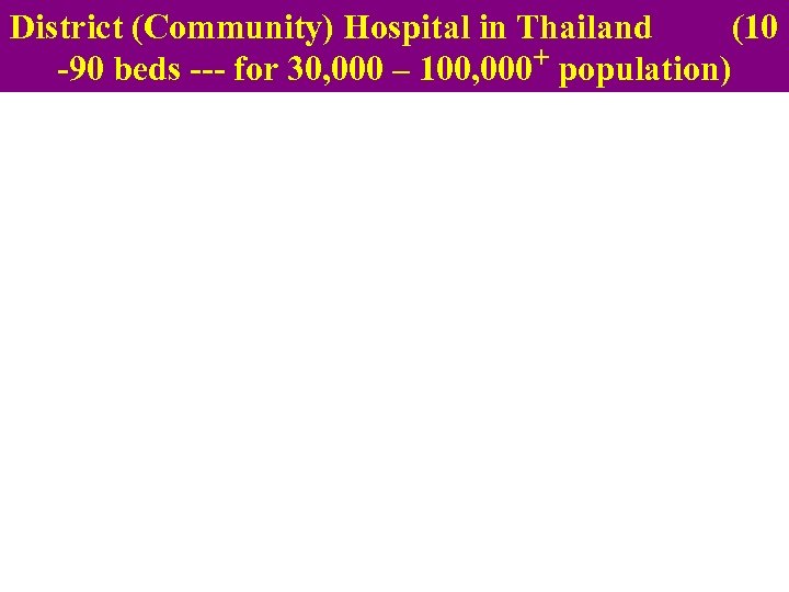 District (Community) Hospital in Thailand (10 -90 beds --- for 30, 000 – 100,