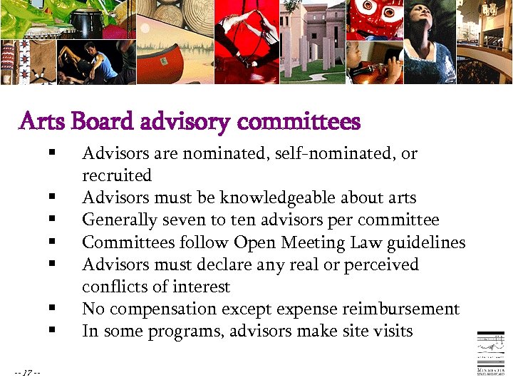 Arts Board advisory committees § § § § -- 17 -- Advisors are nominated,