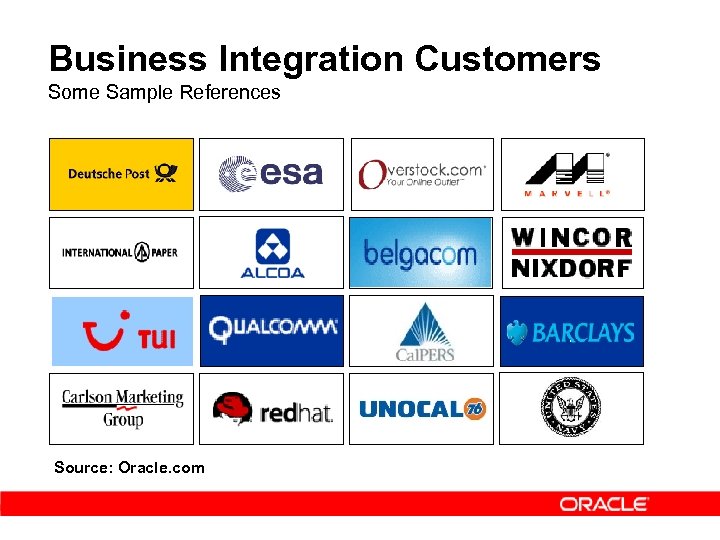 Business Integration Customers Some Sample References Source: Oracle. com 