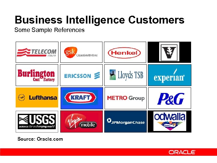 Business Intelligence Customers Some Sample References Source: Oracle. com 