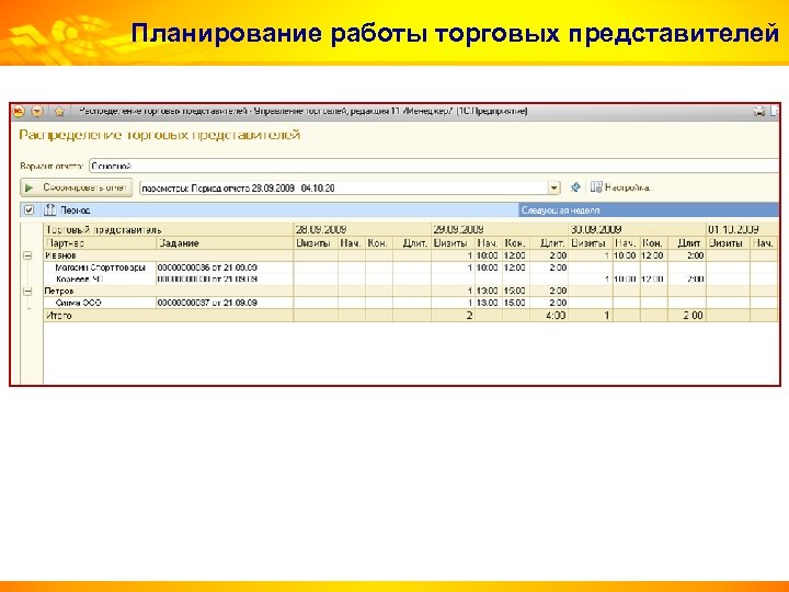 Планирование работы торговых представителей 