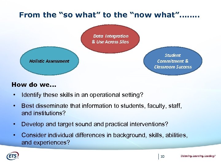 From the “so what” to the “now what”……. . Data Integration & Use Across