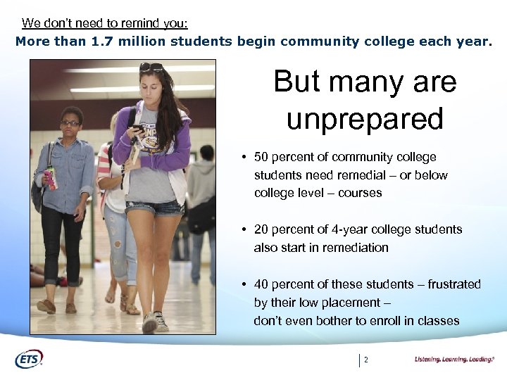 We don’t need to remind you: More than 1. 7 million students begin community