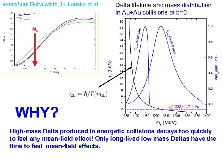 In-medium Delta width, H. Lenske et al. Delta lifetime and mass distribution in Au+Au