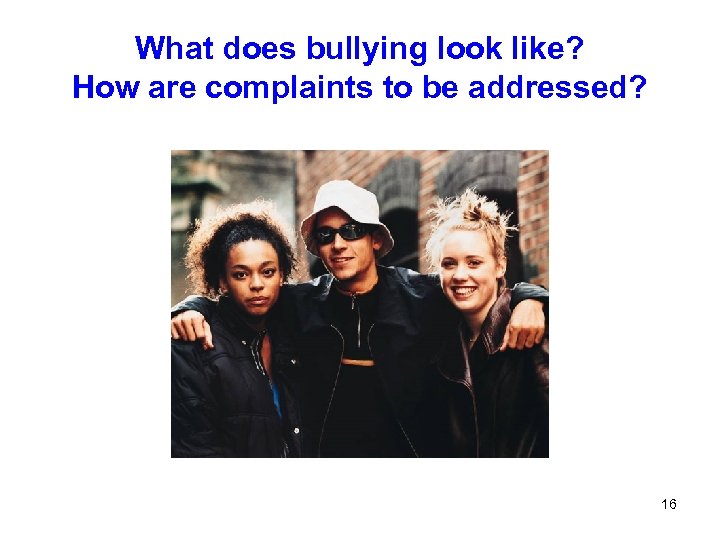 What does bullying look like? How are complaints to be addressed? 16 