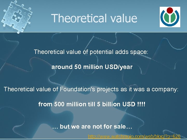 Theoretical value of potential adds space: around 50 million USD/year Theoretical value of Foundation's