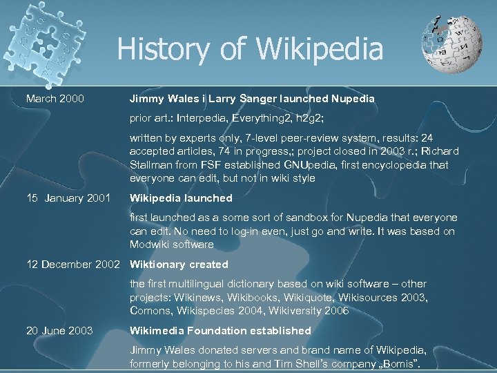 History of Wikipedia March 2000 Jimmy Wales i Larry Sanger launched Nupedia prior art.