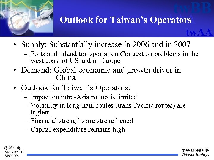 tw. BB Outlook for Taiwan’s Operators tw. AAA tw. AA • Supply: Substantially increase