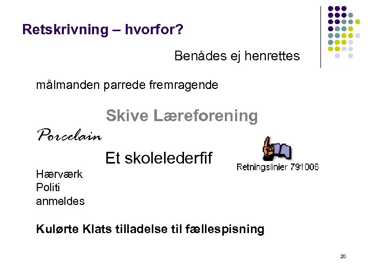 Retskrivning – hvorfor? Benådes ej henrettes målmanden parrede fremragende Skive Læreforening Porcelain Et skolelederfif