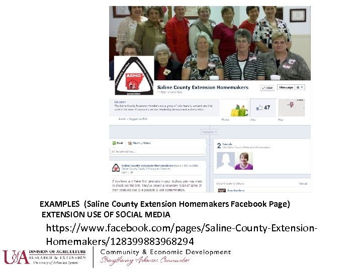EXAMPLES (Saline County Extension Homemakers Facebook Page) EXTENSION USE OF SOCIAL MEDIA https: //www.